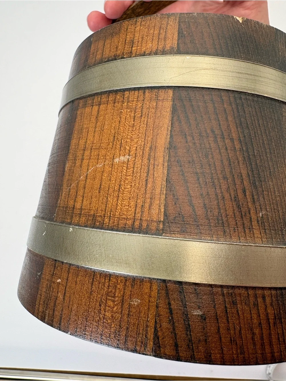 Vintage Wooden Rustic Bucket or Firkin - Brown and Brass